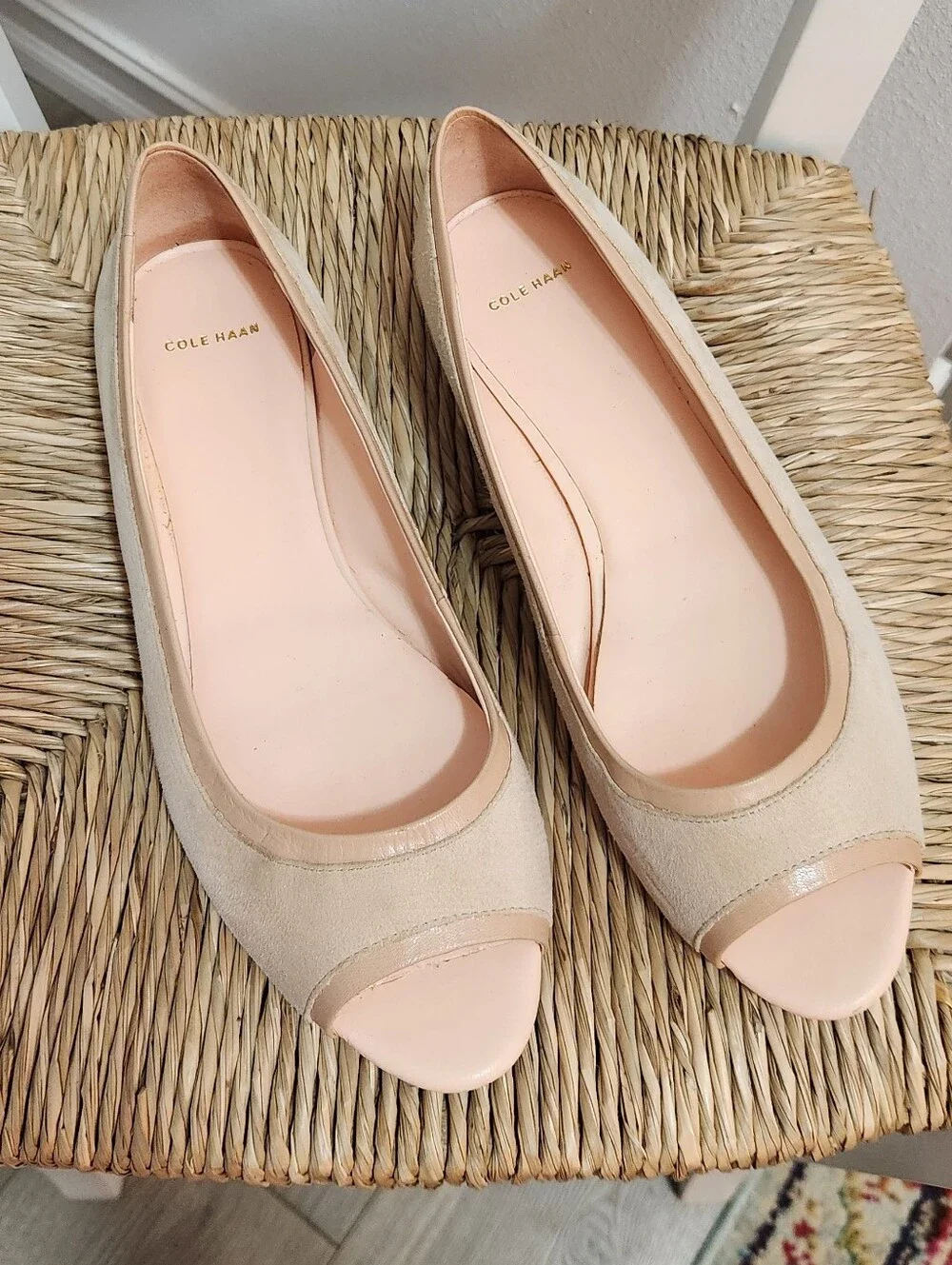 Cole Haan Suede Peep-Toe Flats Size 10 - Picture 1 of 7